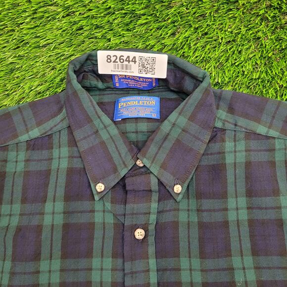 Vintage Pendleton Flannel Plaid Button Shirt Large 24x30 Blue Green - Picture 9 of 12